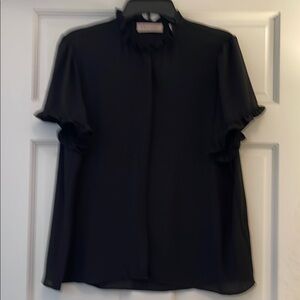 Philosophy Black Ruffled Short Sleeve Blouse